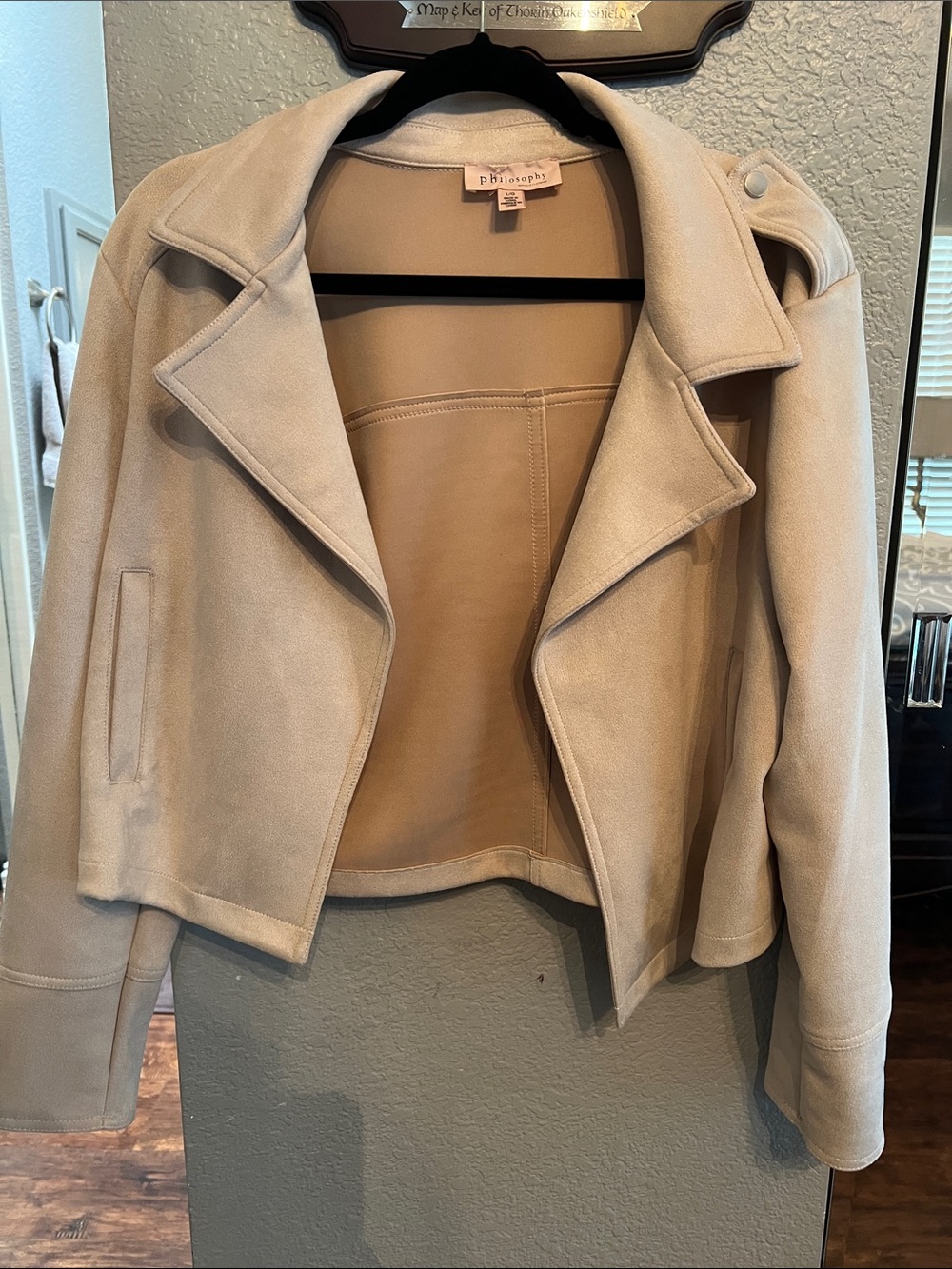 Philosophy Beige Suede-Texture Moto Jacket